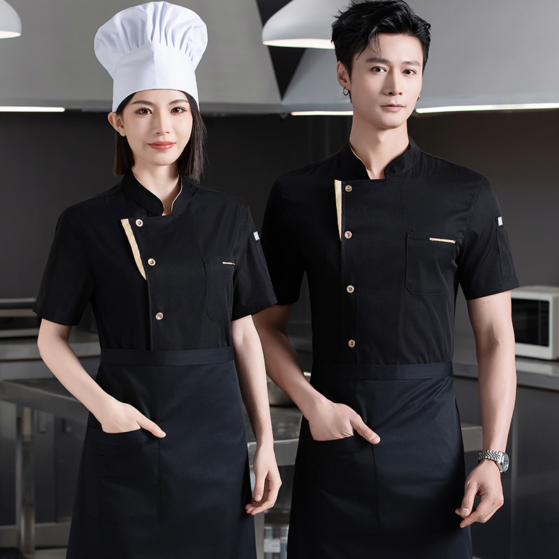 弹力面料厨房厨师夏季工作服短袖半男女印绣商场餐饮茶楼糕点烘焙