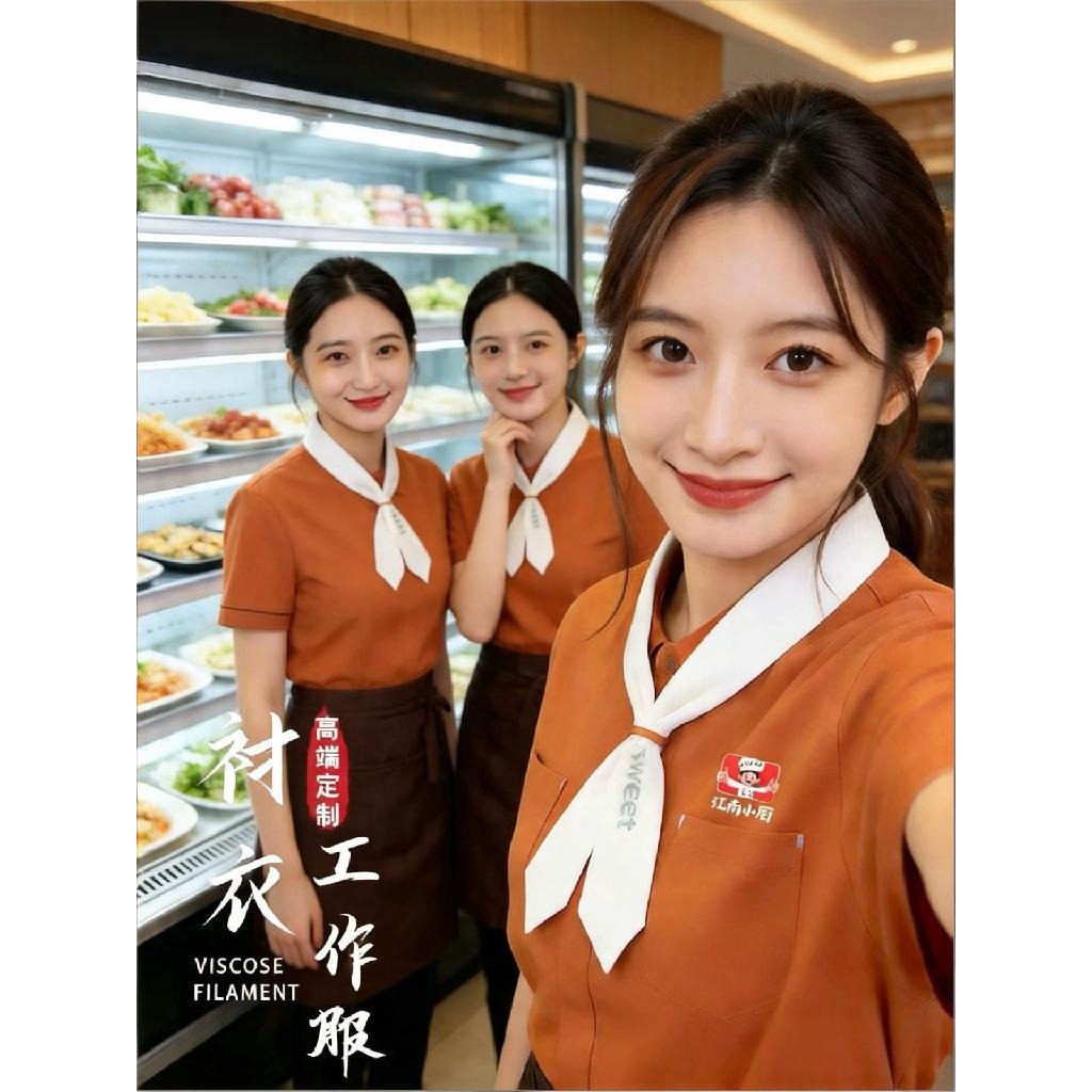 小领巾餐饮服务员工作服短袖夏季男女半烘焙糕点火锅店食堂饭店印