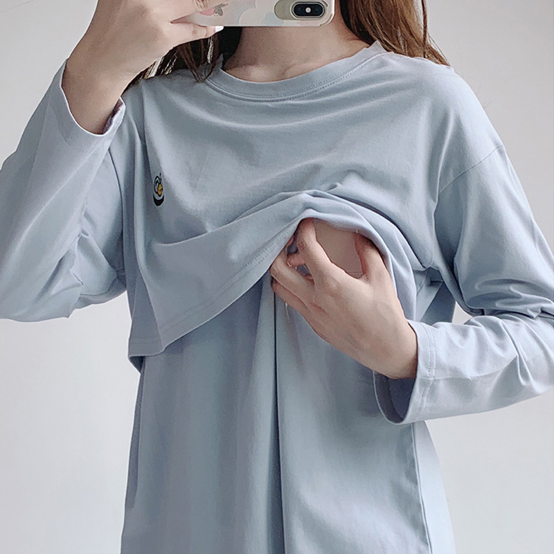수유 상의 봄 가을 나들이 순면 긴팔 티셔츠 얇은 아우터 산후 핫맘 스타일 여성 반팔 수유복