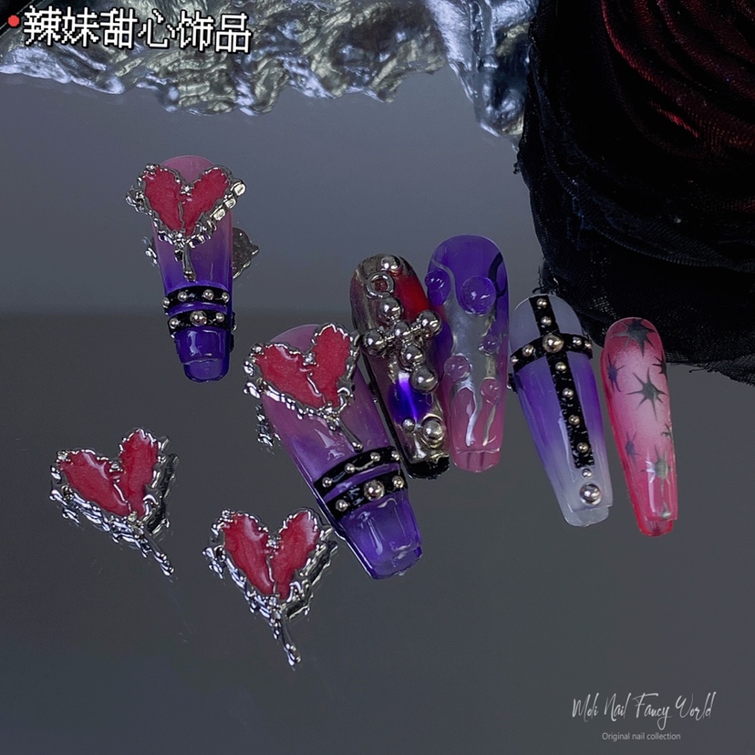 【Moli饰品】千禧辣妹yk2甜酷辣妹美甲金属桃心甜辣熔银爱心饰品