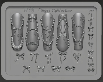 【美甲模具】FingertipWorker新品美甲模具裙摆窜珠法式蝴蝶结珠