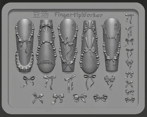 【美甲模具】FingertipWorker新品美甲模具裙摆窜珠法式蝴蝶结珠