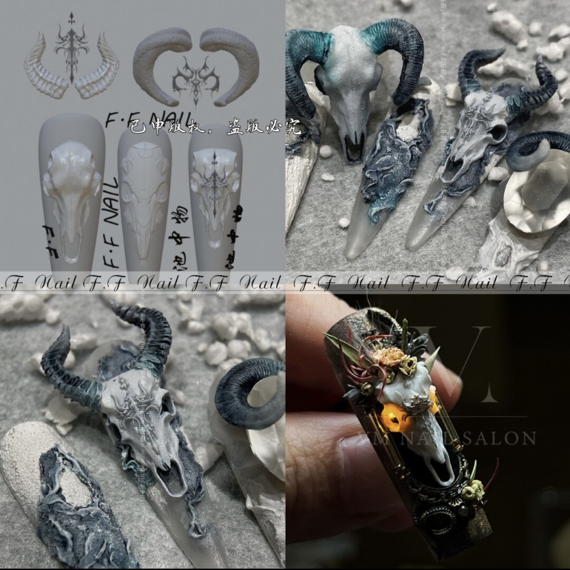 【FF枫枫】正品复古做旧羊灵法阵恶魔骷髅羊头美甲模具
