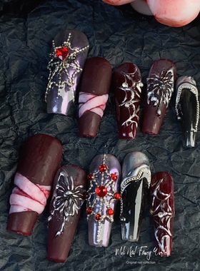 Moli原创设计穿戴甲【禁地】暗黑风哥特风血色纯手工红色小众美甲