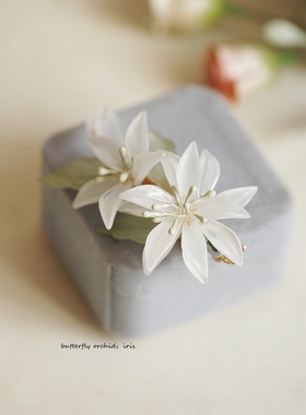 原创新款白色玉兰花发夹国风清新旗袍边夹简约日常古典头饰