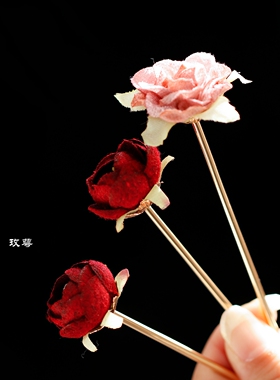 红色花苞花朵发簪小花簪头饰