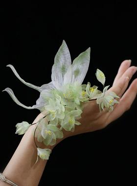 青梅小绿色头饰梅花发夹手工蝴蝶烫花舞蹈女漂亮的头饰