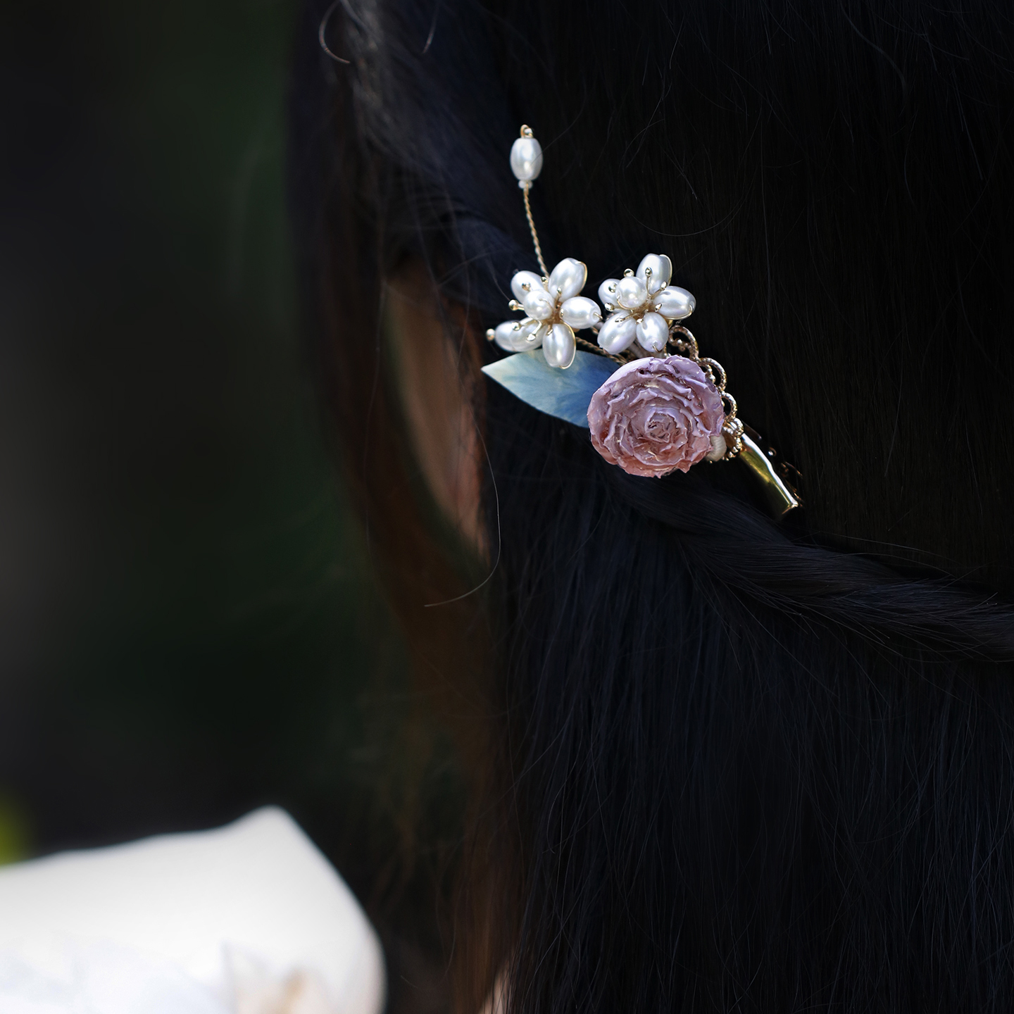 粉紫色玫瑰花发夹头饰