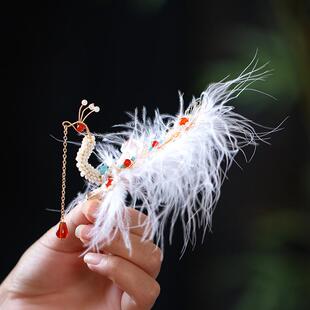 羽落白色羽毛发夹发饰凤凰头饰嫦娥古典舞羽毛头饰锦毛鼠发饰儿童