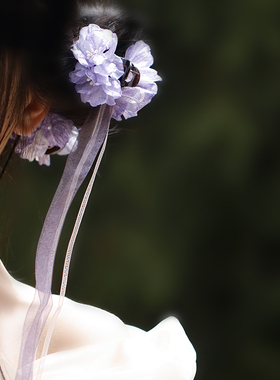 紫色丝带抓夹飘带玫瑰花朵发夹小抓夹头花古典舞头饰侧边花发饰