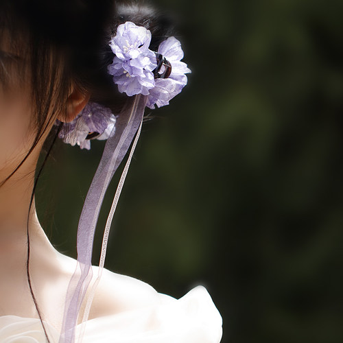超仙飘带淡雅紫花朵小抓夹