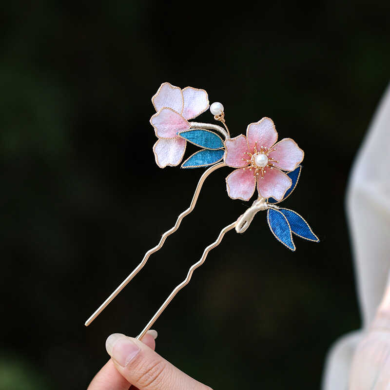 粉色山茶花仙气花朵簪子