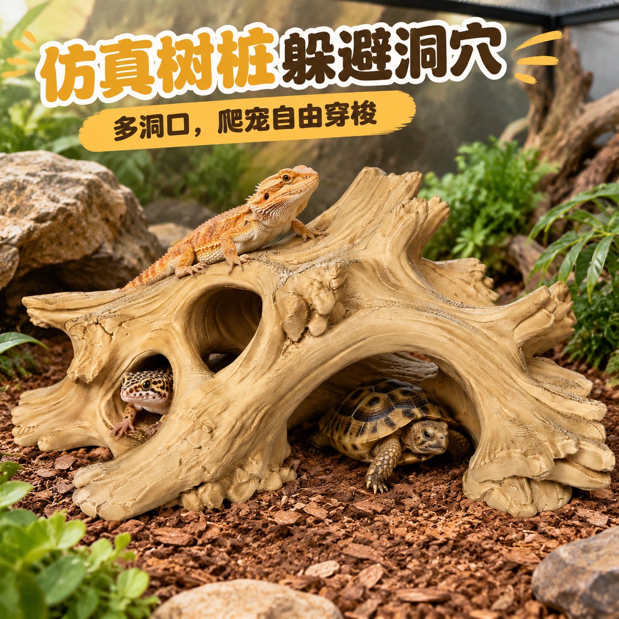 爬宠躲避屋助蜕皮仿天然树根造型爬宠躲避/造景