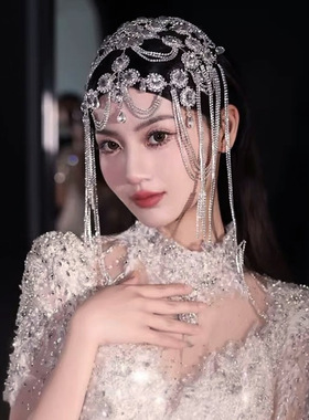 Hair chain新娘婚纱婚礼演唱会亮眼头饰高级发链满钻流苏舞台发饰