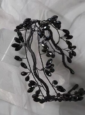 韩国手工发箍奢华黑色树枝缠绕花朵头箍档编织水晶发箍铜丝串珠