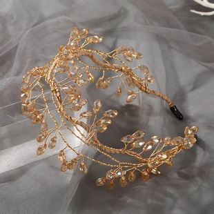 韩国手工发箍奢华黑色树枝绕花朵头箍档编织晶发箍铜水丝串缠珠