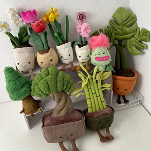 JC趣味植物龟背竹食人花铃兰花盆栽毛绒玩偶富贵竹迎客松玩具公仔