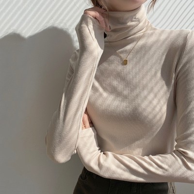 高领打底衫女长袖T恤2025秋冬内搭修身可外穿上衣设计感小众加绒