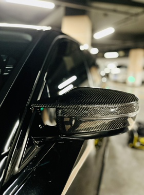 适用于宝马热销3系5系碳纤维牛角后视镜壳亮黑盖罩原车开模