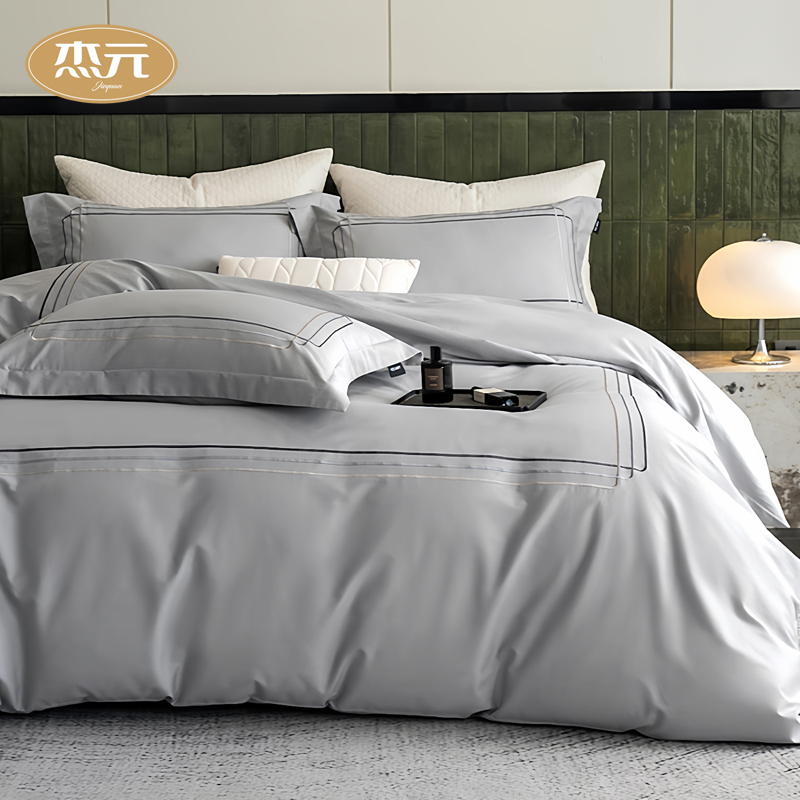 杰元60支长绒棉四件套意式轻奢刺绣纯棉被套床单床笠式全棉套件