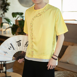 2021夏西域绣花缎面假两件拼接绣花短袖T恤钱塘4011-T22P45，男装T恤，星座301D-2(原钱塘4011)