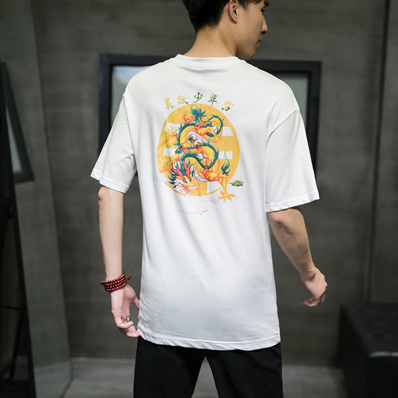 2024夏季新款重磅丝网印花短袖T恤大码男装-T18-P35,男装T恤,星座301D-2(原钱塘4011)