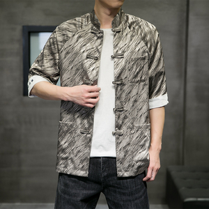 春夏风唐装汉服盘扣七分袖宽松外套T恤立领大码衬衫SY08-P65图片