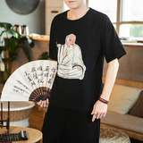 全棉印花短袖风男士休闲复古大码宽松短袖T恤QT4011-T21-P35，男装T恤，星座301D-2(原钱塘4011)
