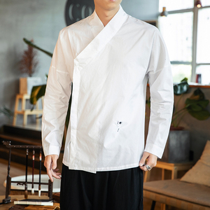 新中式平铺大码中性时尚衬衫交领轻奢改良汉服元素打底上衣 -C303图片