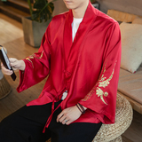 秋季汉元素休闲斜襟汉服上衣刺绣大码茶服外套复古风唐装Y13-P70，男装民族服装，星座301D-2(原钱塘4011)