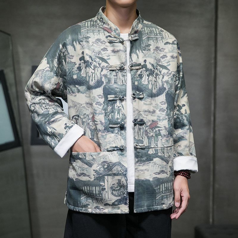 秋风男装鹿皮绒盘扣复古夹克唐装汉服外套XZ301D-2/JK35-P105,男装夹克,星座301D-2(原钱塘4011)
