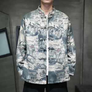 新中式秋款风男装鹿皮绒盘扣复古夹克唐装汉服外套JK35-P105图片