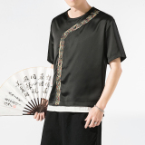 胖子大码缎面假两件拼接绣花西域绣花短袖T恤钱塘4011—T22P30，男装T恤，星座301D-2(原钱塘4011)