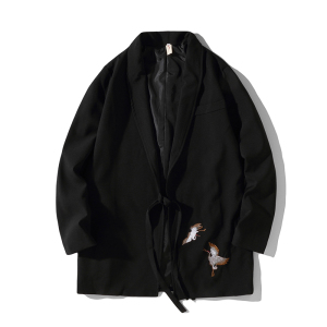 白底大码朝 改良汉服刺绣风衣中式大码男装 QT4011-JK07-P100图片