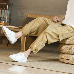 夏季风七分裤男工装宽松小脚哈伦裤潮流大码薄休闲裤 K44-P55,男装休闲裤,星座301D-2(原钱塘4011)