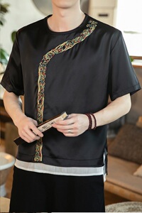 2021夏西域绣花缎面假两件拼接绣花 短袖T恤 钱塘4011-T22 P45图片