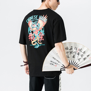 夏季风印花潮流男士t恤短袖宽松神兽半袖大码男装 T07-P20图片