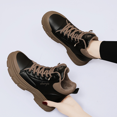 真皮软底皮鞋女款加绒加厚短靴2025秋冬新款棉靴英伦风显瘦马丁靴