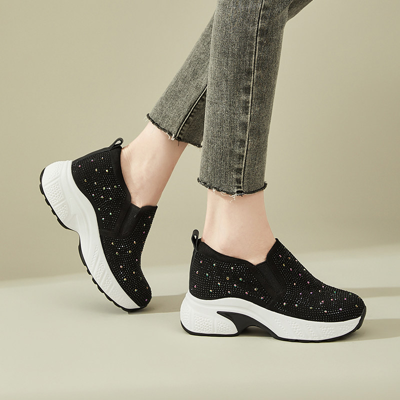 厚底老爹鞋女2026新款春季小个子内增高8cm水钻一脚蹬休闲运动鞋