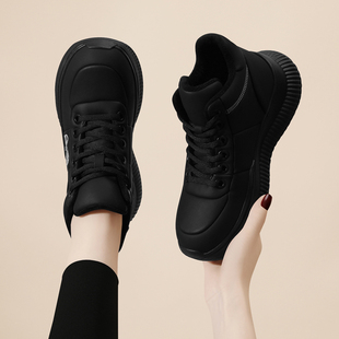 黑色休闲运动鞋女款2025新款软底轻便冬季加绒女鞋保暖棉鞋真皮