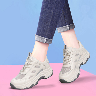 夏季女鞋老爹鞋女透气网面网鞋配阔腿裤的鞋子厚底小白鞋运动鞋潮