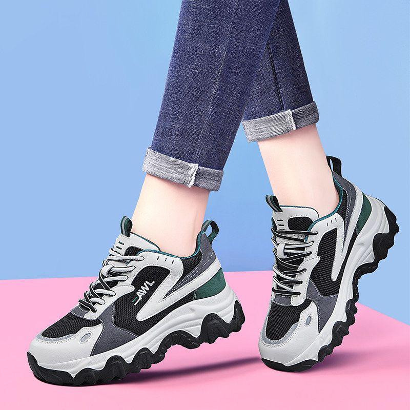 厚底老爹鞋女款2025新款秋冬季加绒休闲鞋轻便软底真皮运动跑步鞋