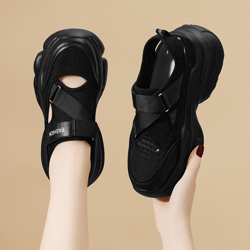 夏季老爹鞋女透气网面网鞋2025新款薄款镂空厚底软底超轻便运动鞋