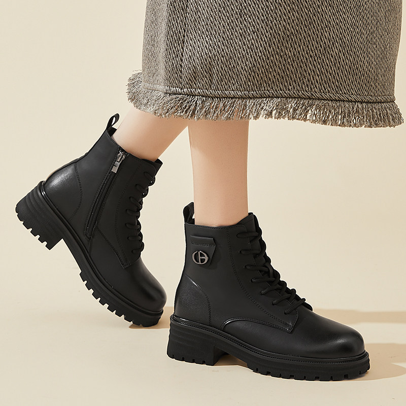 黑色马丁靴女款冬季加绒加厚保暖棉靴2025新款厚底增高小个子短靴