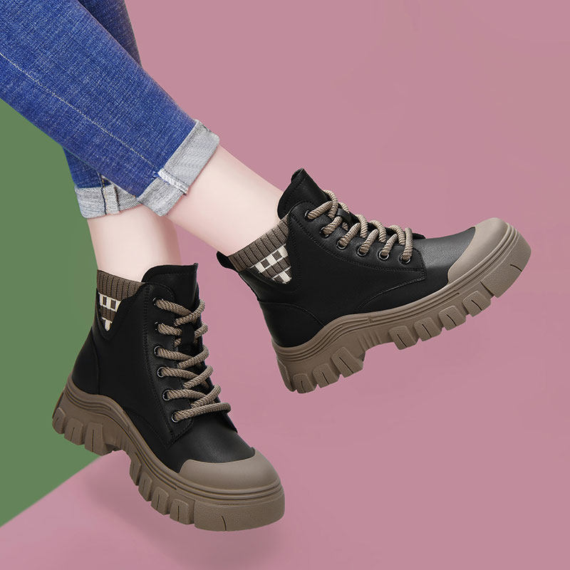 真皮马丁靴女款2025新款冬季加绒厚底黑色靴子英伦风皮鞋短筒短靴