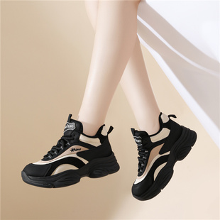 厚底老爹鞋春秋款2025新款轻便软底休闲鞋小个子增高冬季加绒女鞋