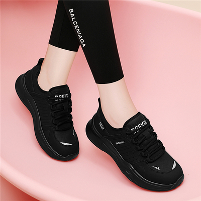 黑色老爹鞋女款2025年早春新款厚底百搭休闲运动鞋软底轻便旅游鞋