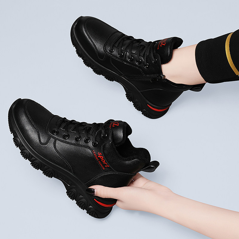 黑色老爹鞋女款2025新款春秋季内增高真皮厚底皮鞋休闲运动妈妈鞋