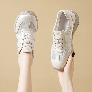夏季网面透气爆款小白鞋女款2025新款运动休闲鞋百搭防滑软底舒适