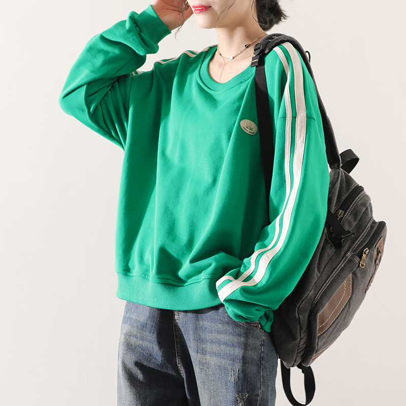 皇森休闲运动条纹卫衣女